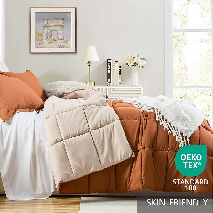 Homelike Moment Twin Comforter Set Burnt Orange, Comforters Twin Size Bed Sets - Image 3
