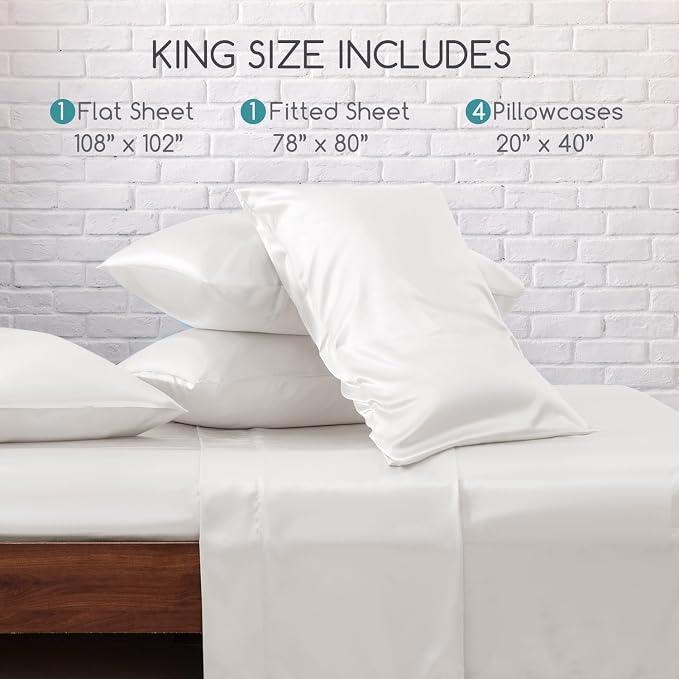MR&HM Satin Bed Sheets, King Size Sheets Set - Image 7