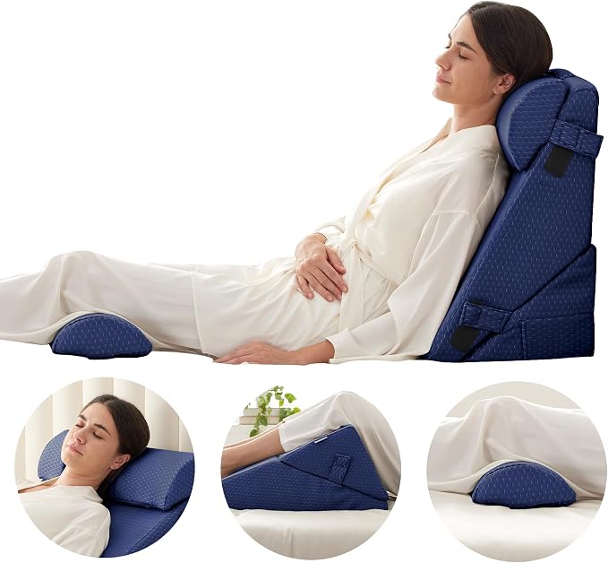 Bedluxe Adjustable 4pcs Bed Wedge Pillow Set, Memory Foam Wedges Pillow Post - Image 7