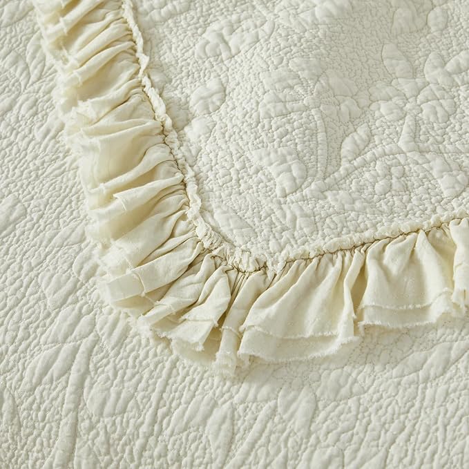 Brandream Cream Yellow White Quilt Set Queen Size Cotton Matelasse Bedding - Image 8