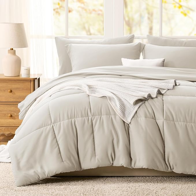 CozyLux Queen Comforter Set Beige - Image 8