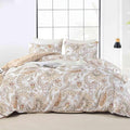 Nanko Paisley Comforter Set Queen Size 3 Pcs, Tan Taupe Classy Boho Damask by NANKO