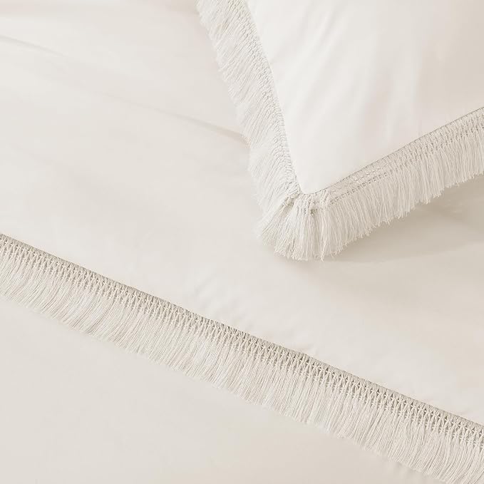Andency King Size Comforter Set Beige, 3 Pieces Boho Lightweight Tassel Fluffy - Image 9
