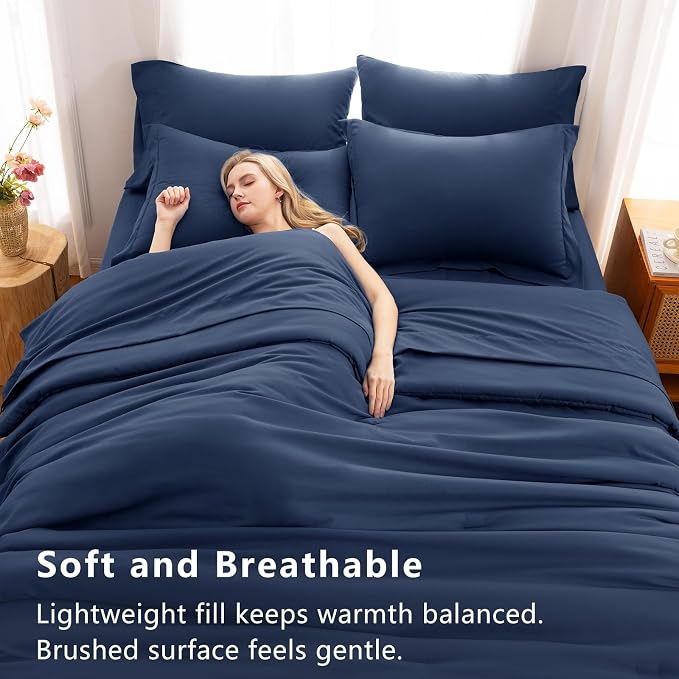 CozyLux Queen Comforter Set Navy Blue, 7 Pieces Bed in a Bag Queen Comforter Set - Image 5