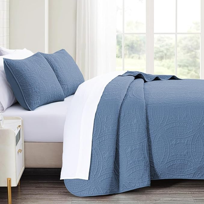 akkialla Twin Quilt Bedding Set, Bluish Grey Ultrasonic Quilt Set, Lightweight - Image 4
