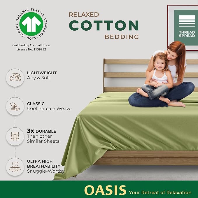 THREAD SPREAD 100% Organic Cotton Percale Flat Sheet Twin Size - Image 2