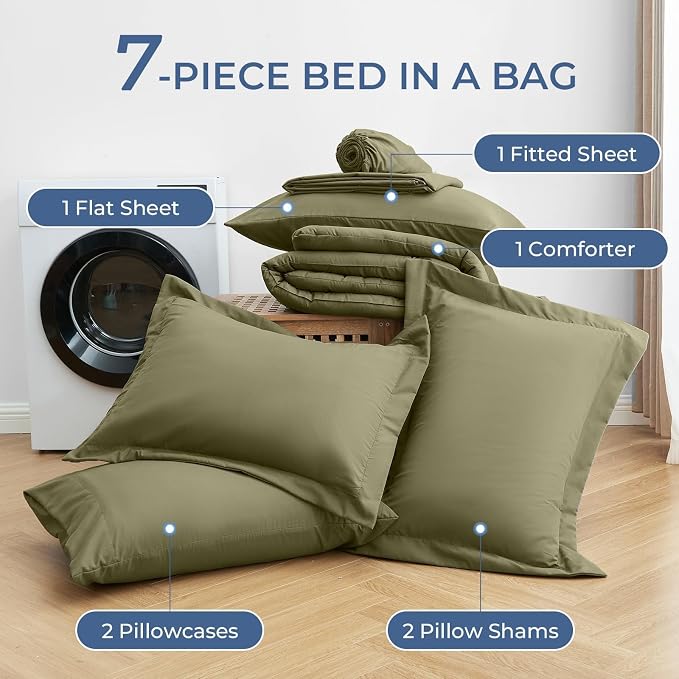 Sasttie Queen Comforter Set, 7 Pieces Bed in a Bag Queen, Complete Bedding Set - Image 6