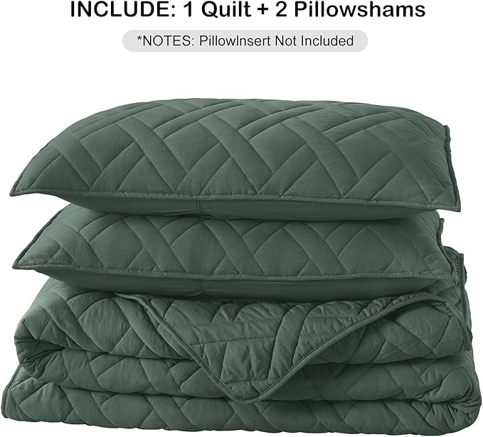HORIMOTE HOME Quilt Set Queen Size Dark Green, Classic Geometric Diamond - Image 7