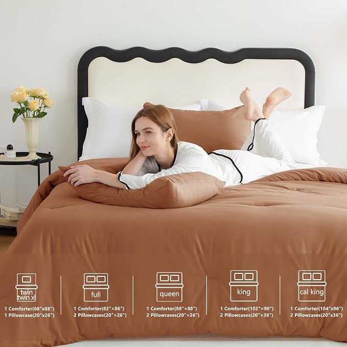 CozyLux Queen Comforter Set Pumpkin, 3 Pieces Solid Comforters Queen Size - Image 6