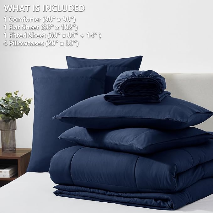 CozyLux Oversized Queen Comforter Sets Navy Blue, 7 Pieces Bed in a Bag - Image 6