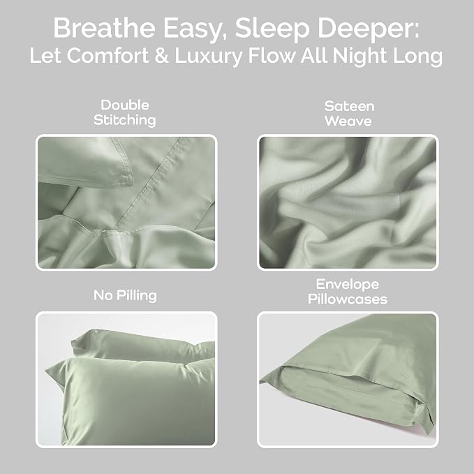Pillow Cases Queen Size Set of 2 Pillowcases 100% Viscose from Bamboo Cooling - Image 4