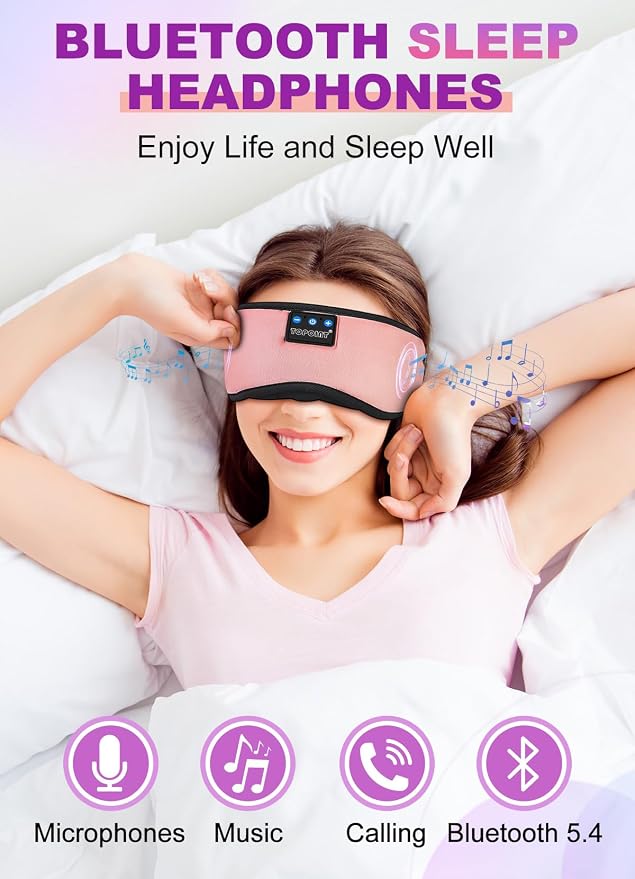 TOPOINT Sleep Mask Headphones Bluetooth 5.2 Wireless, Microphone, Noise - Image 3