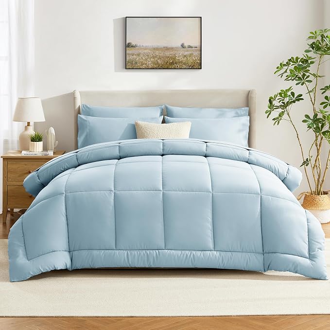 CozyLux Twin XL Comforter Set Light Blue, 5 Pieces Twin Extra Long Bed in a Bag - Image 8