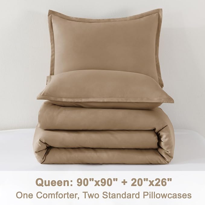Litanika Taupe Comforter Set Queen Size, 3 Pieces Solid Bedding Comforter Set - Image 9