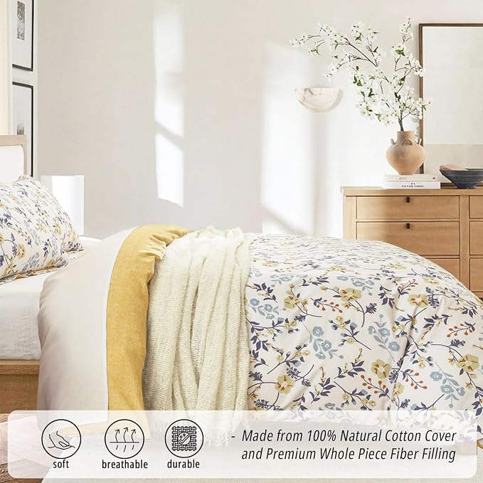 LEMIROE Yellow Floral Cotton Comforter King Size - Image 2