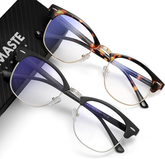 Blue Light Blocking Glasses Vintage Half Frame UV Clear Lens Anti Eyestrain by AOMASTE