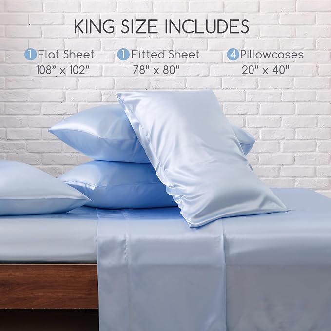 MR&HM Satin Bed Sheets, King Size Sheets Set - Image 2