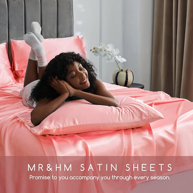 MR&HM Satin Bed Sheets, Twin XL Size Sheets Set - Image 6