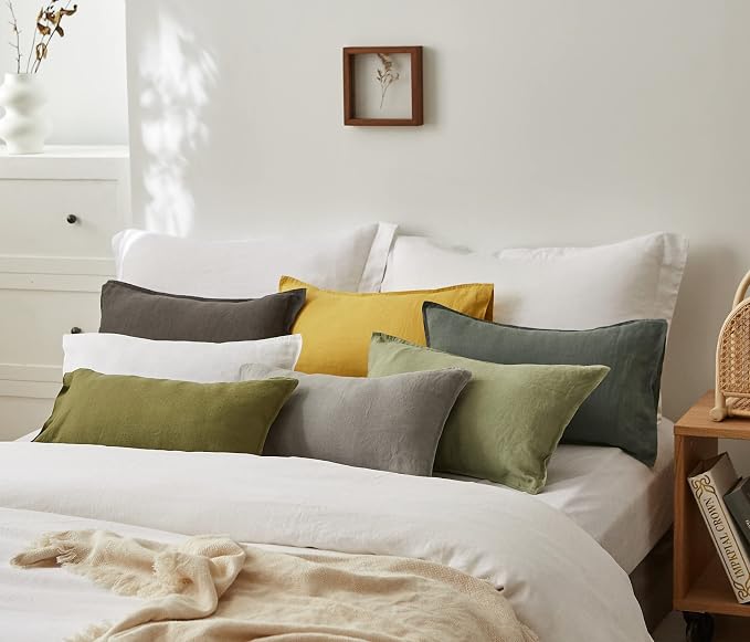 Simple&Opulence 100% Linen Lumbar Pillow Cover 12 x 20 Inches Set of 2 - Image 8