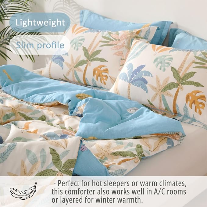LEMIROE Tropical Coastal Blue Cotton Comforter Queen Size 3Pcs - Image 4