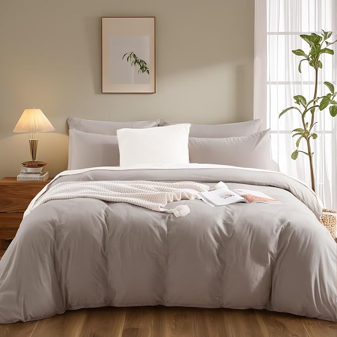 NEXHOME PRO Duvet Cover Set 100% Washed Cotton Super King 108"x98", Organic - Image 3