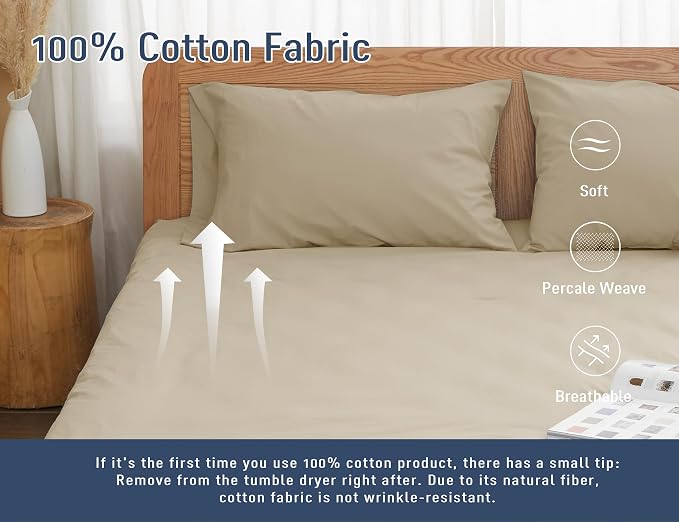 Pillow Cases, King Size Cotton Percale Weave Pillowcases, Pre-Shrunk Breathable - Image 4