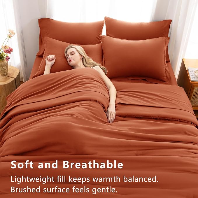 CozyLux King Size Comforter Set Burnt Orange, 7 Pieces Fall Bed in a Bag King - Image 5