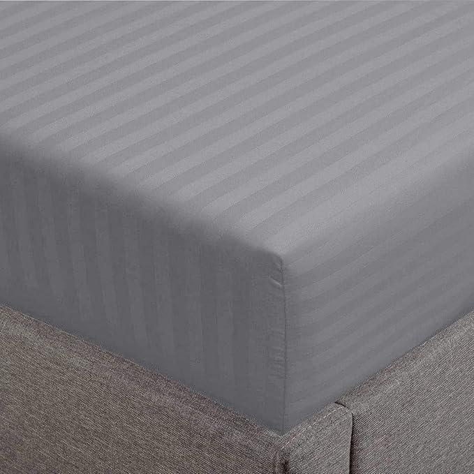 Feather & Stitch 1 Piece Fitted Sheet King Size, 100% Cotton Damask Sateen Weave by FEATHERSTITCHNEWYORK