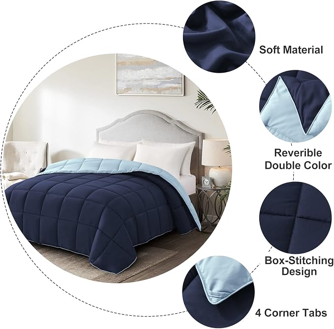 Homelike Moment Twin Comforter Duvet Insert- Blue Down Alternative Bed - Image 4