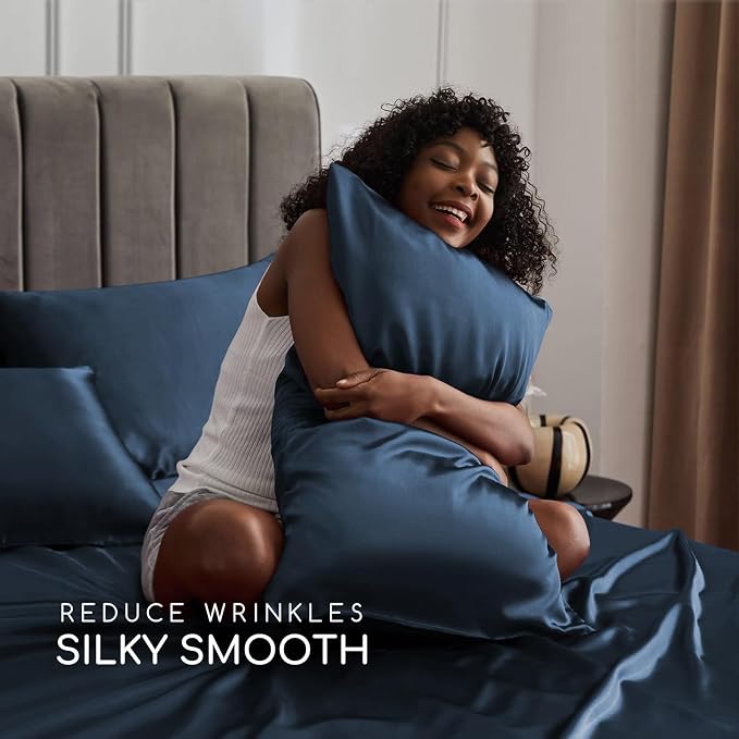 MR&HM Satin Bed Sheets with Elastic Corner Straps, Full Size Sheets Set - Image 3