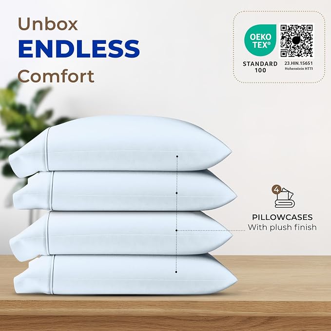 Thread Spread 100% Egyptian Cotton Pillow Cases Queen Size Set of 4 - Image 3