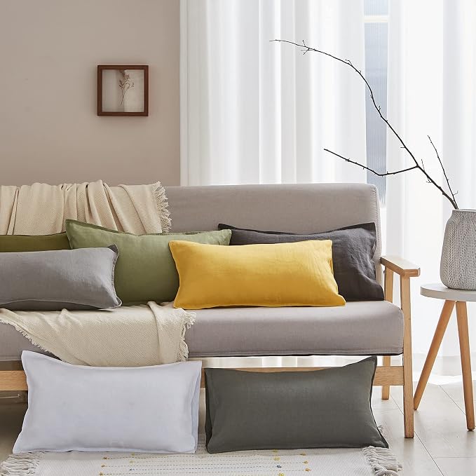 Simple&Opulence 100% Linen Lumbar Pillow Cover 12 x 20 Inches Set of 2 - Image 9