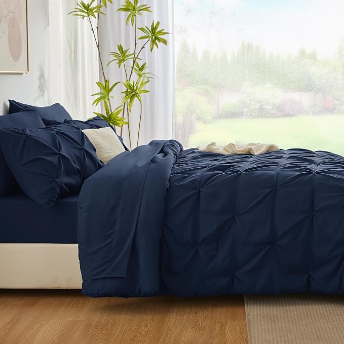 HIMEET Pintuck Bed in a Bag, 5 Pieces Twin XL Comforter Set Navy Blue, Extra - Image 7