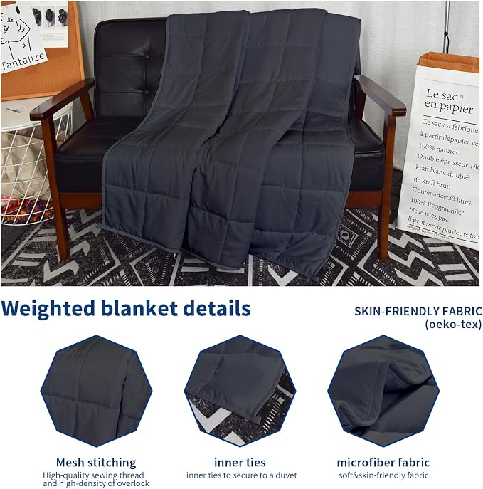 Weighted Blanket 7lbs Twin Size Dark Grey 41"x60" Weighted Blankets Heavy - Image 3