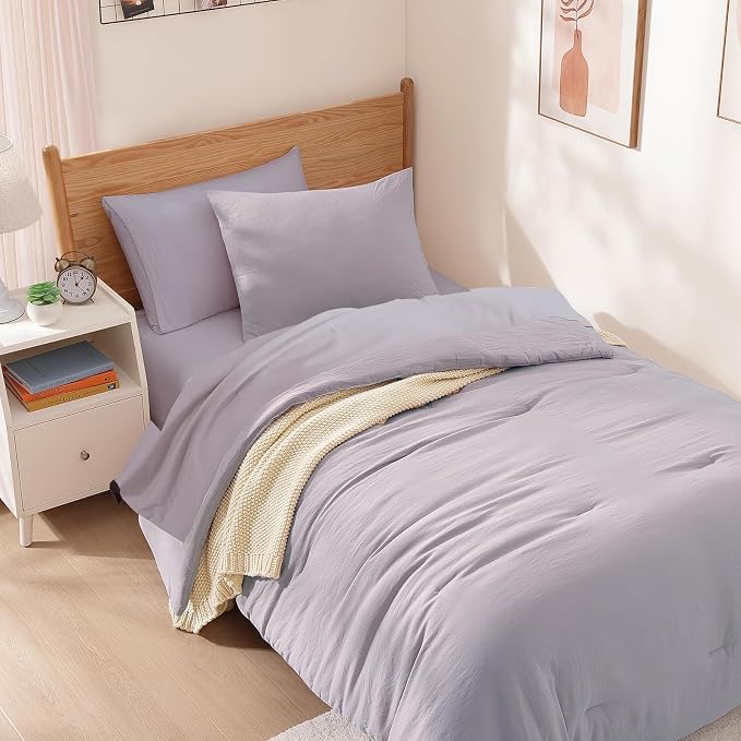 WRENSONGE Twin Comforter Set- 5 Pieces Lilac Twin Bed in a Bag, All Season Twin - Image 3
