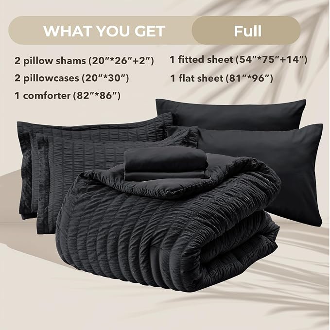 HYMOKEGE Black Full Size Comforter Sets Seersucker 7 Pieces, All Season Luxury - Image 5