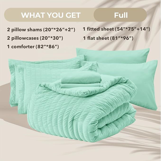 HYMOKEGE Mint Green Full Size Comforter Sets Seersucker 7 Pieces, All Season - Image 6