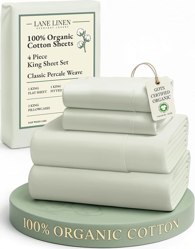 LANE LINEN 100% Organic Cotton King Bed Sheet Set, Bedsheets 4Pc Soft Cooling by LaneLinen