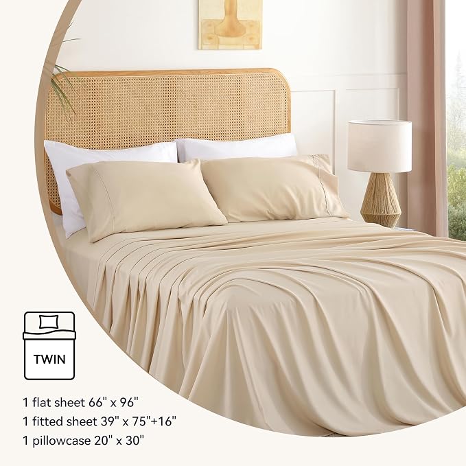 Twin Sheet Set 3 Piece, Wrinkle Free, Oeko-Tex Certified Bedsheets，Cream - Image 6