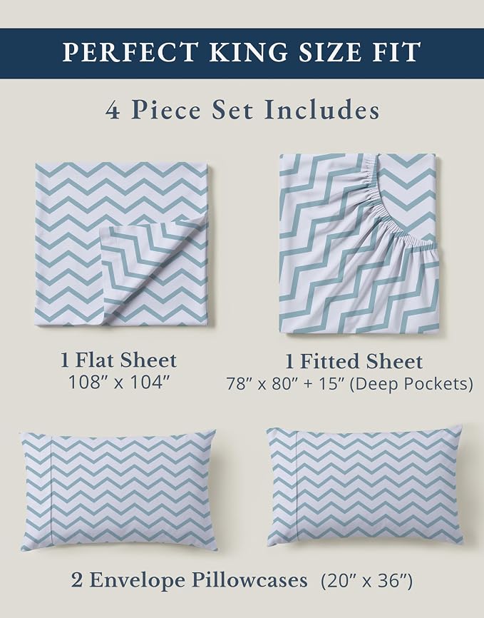LANE LINEN 100% Organic Cotton Printed King Sheets, Soft & Comfy Percale Sheets - Image 4