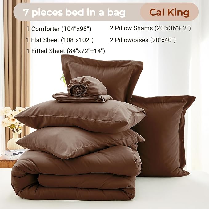 MUXHOMO 7 Pieces California King Comforter Set, Soft Bed in a Bag Cal King Size - Image 5