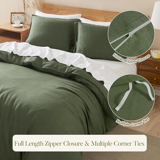 DAPU 100% Linen Duvet Cover Twin 2PCs, Pure Natural French Flax Linen Duvet - Image 4