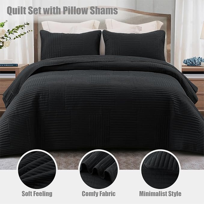 Whale Flotilla Ultra Soft King Quilt Bedding Set, Lightweight Microfiber Black - Image 2