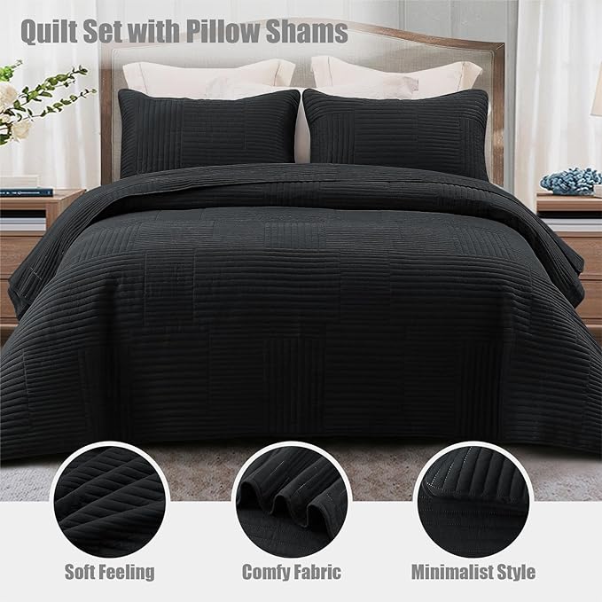 Whale Flotilla Ultra Soft Twin Quilt Bedding Set, Lightweight Microfiber Black - Image 2