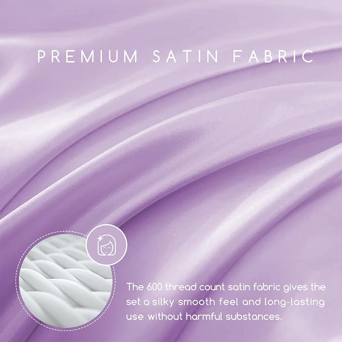 MR&HM Satin Bed Sheets with Elastic Corner Straps, King Size Sheets Set - Image 2