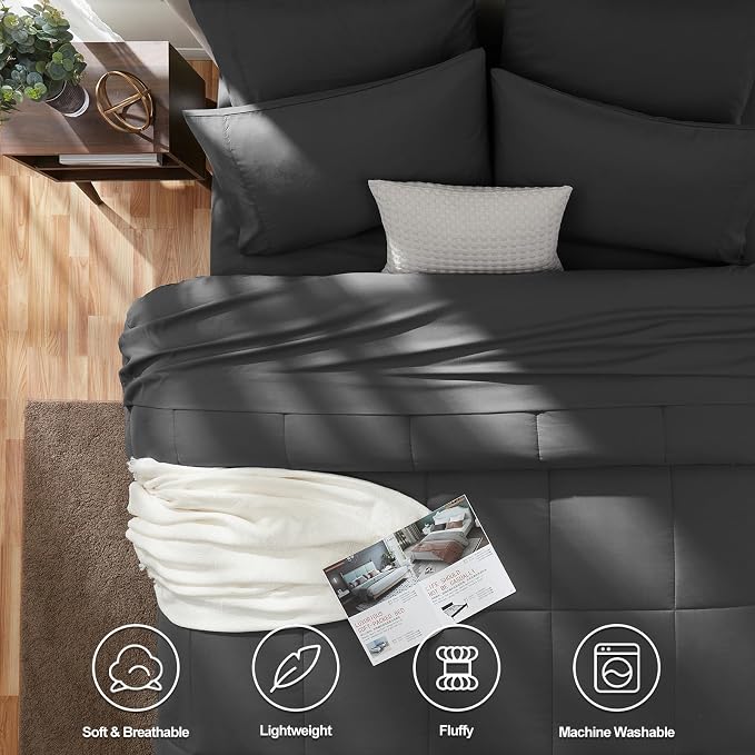 CozyLux Oversized King Comforter Sets Dark Grey, 7 Pieces Bed in a Bag - Image 2