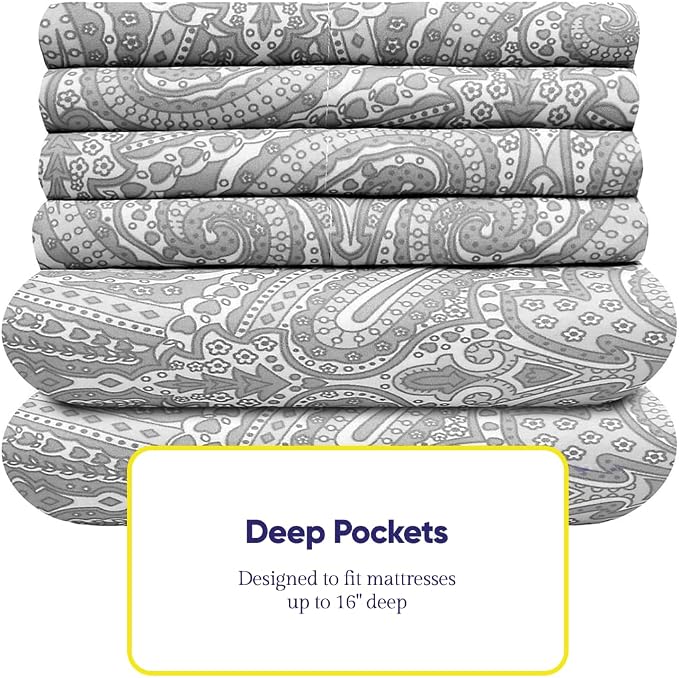 Queen Sheets Paisley Grey - Image 4