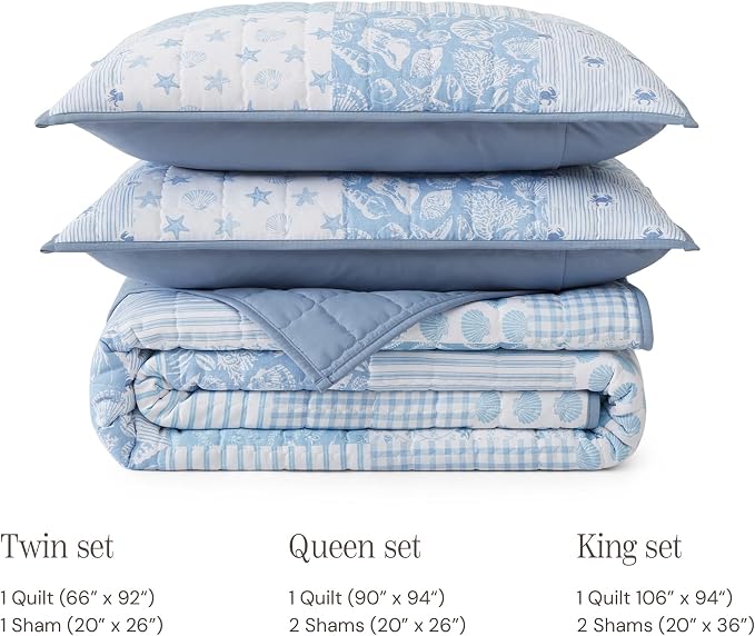 BLOOMHAVEN Quilt Set King Size, Patchwork Sea Blue Floral Quilt Sets, - Image 8