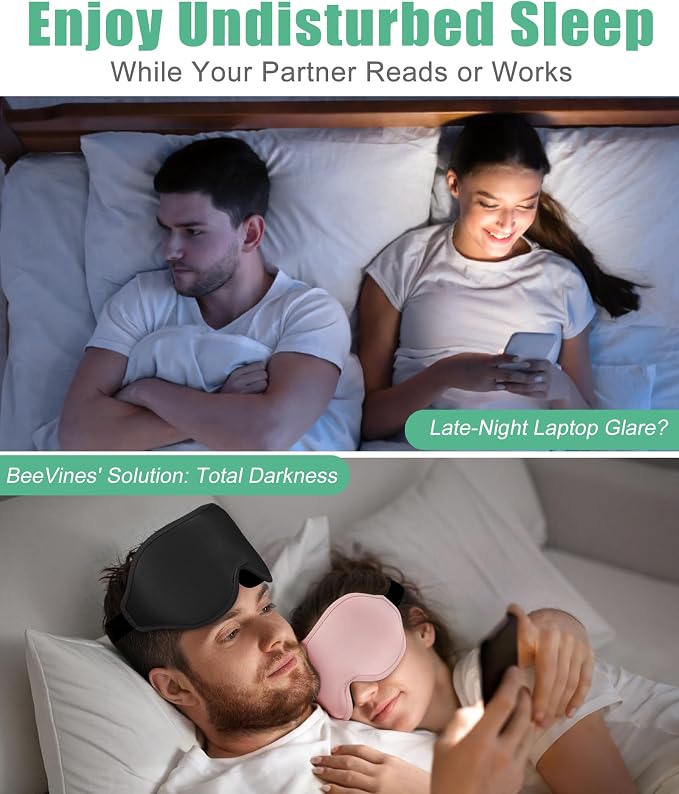 BeeVines 2 Pack 3D Contoured Sleep Mask Sleeping Eye Masks - Image 7