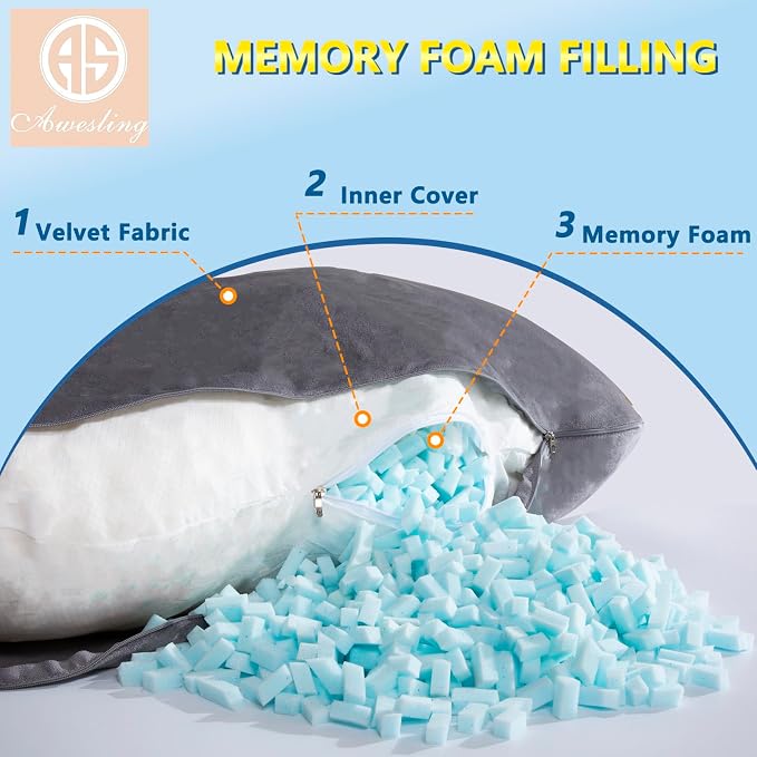Shredded Memory Foam Body Pillow, Pregnancy Pillows - Image 4